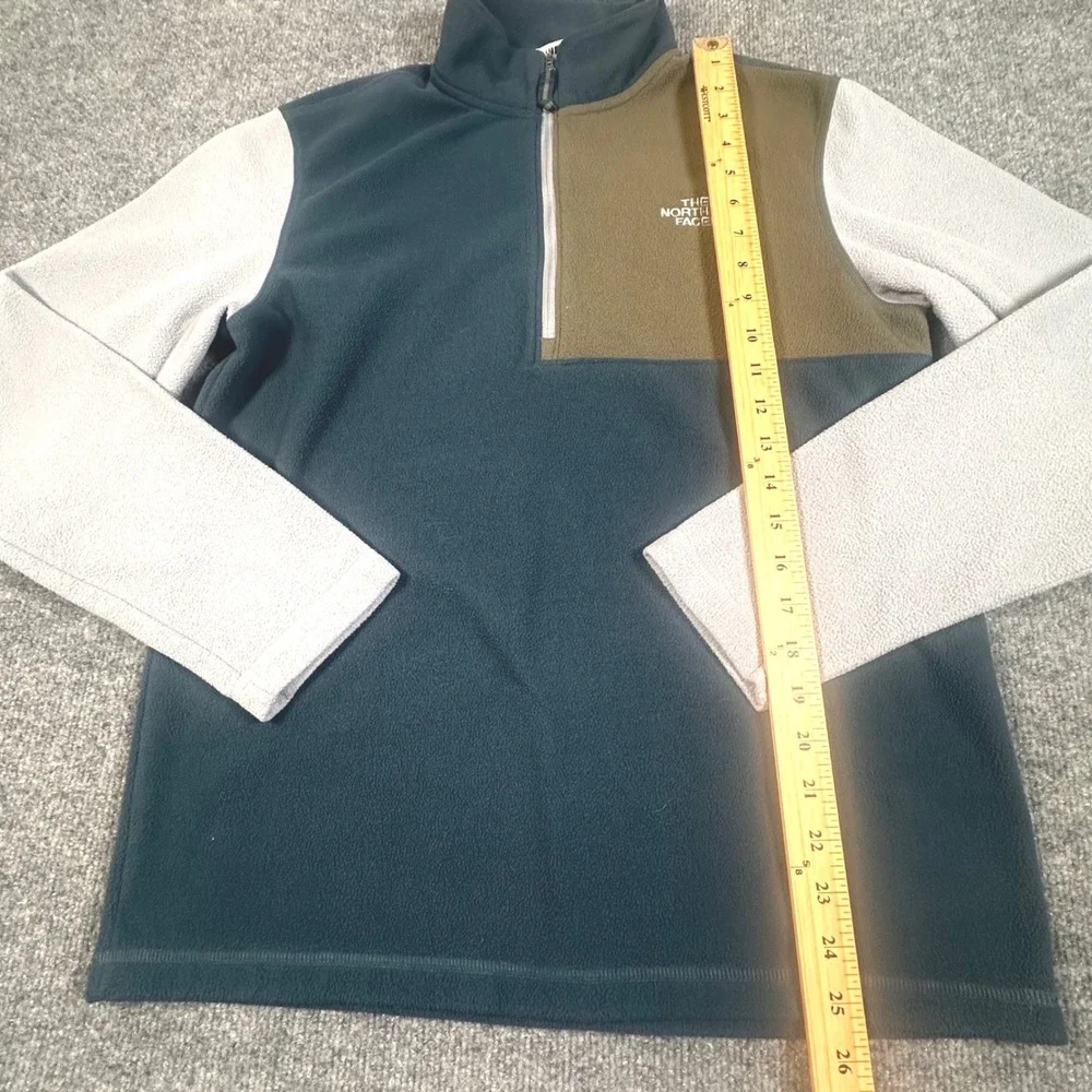 The North Face Mens Colorblock 1/4 Zip Fleece Pullover Teal Green Gray Small